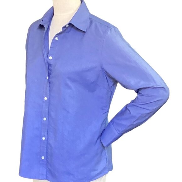 Lands' End Women's Button Front Cotton Polyester Shirt Sz M Blue 143F - Picture 3 of 7